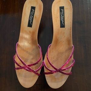 Betsey Johnson Pink Sequined Wooden Heel